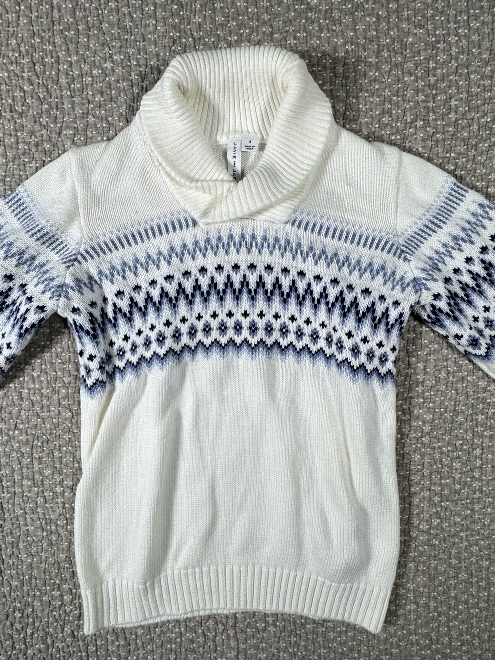 Janie and Jack Cream Fair Isle Sweater with Blue Pattern